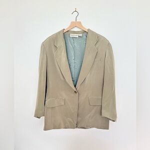 90s anne klein silk blazer - minimalist beige taupe vintage euc - size 14